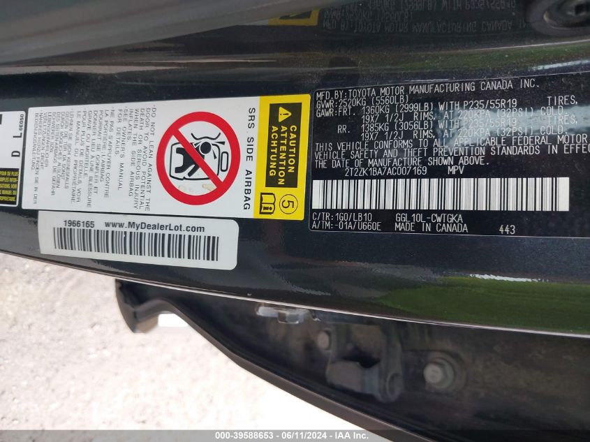 2010 Lexus Rx 350 350 VIN: 2T2ZK1BA7AC007169 Lot: 39588653