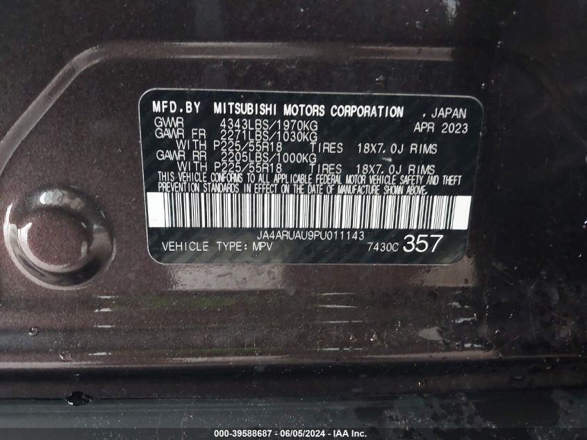 2023 Mitsubishi Outlander Sport 2.0 Es Awc/2.0 Le Awc/2.0 Ralliart Awc/2.0 S Awc/2.0 Se Awc VIN: JA4ARUAU9PU011143 Lot: 39588687