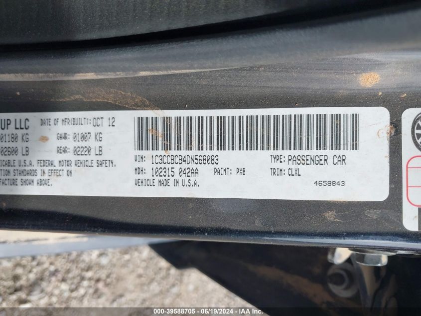 2013 Chrysler 200 Limited VIN: 1C3CCBCB4DN568083 Lot: 39588705