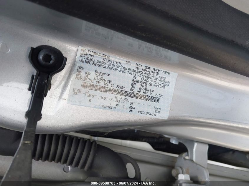 2014 Ford Focus Se VIN: 1FADP3F22EL215589 Lot: 39588783