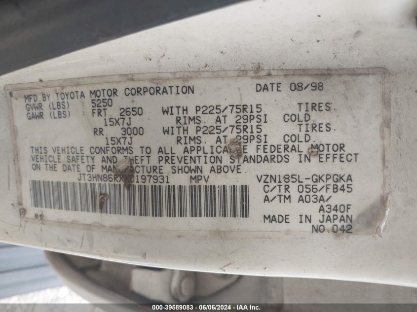 JT3HN86RXX0197931 1999 Toyota 4Runner Sr5 V6