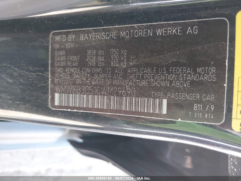 2012 Mini Cooper Countryman VIN: WMWZB3C51CWM29690 Lot: 39589100