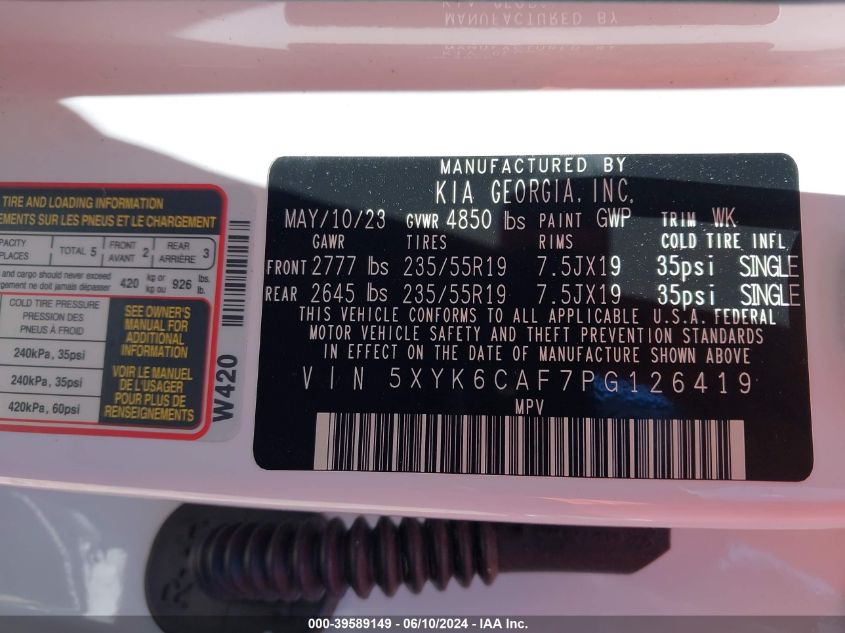 2023 Kia Sportage X-Line VIN: 5XYK6CAF7PG126419 Lot: 39589149