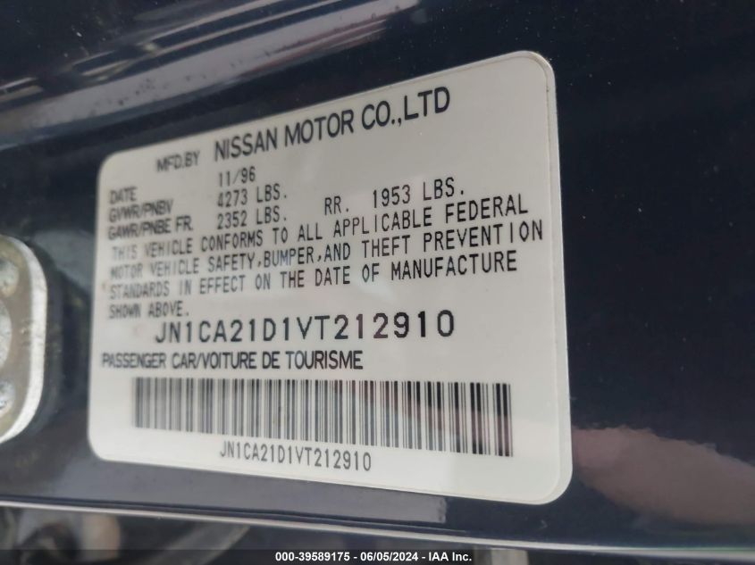 1997 Nissan Maxima Gle/Gxe/Se VIN: JN1CA21D1VT212910 Lot: 39589175