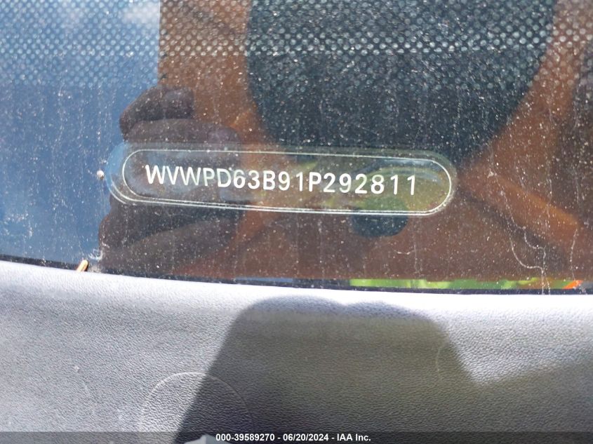 2001 Volkswagen Passat Gls VIN: WVWPD63B91P292811 Lot: 39589270