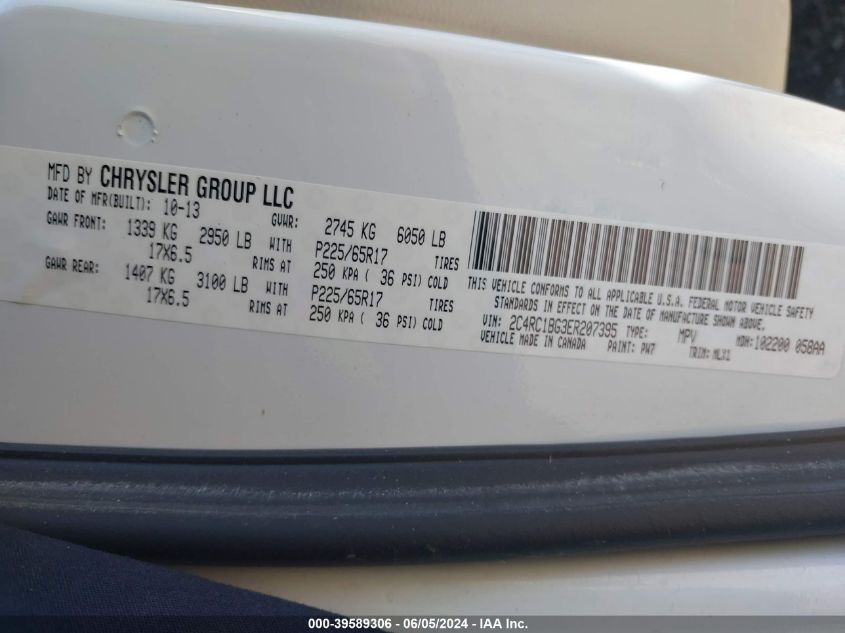 2014 Chrysler Town & Country Touring VIN: 2C4RC1BG3ER207395 Lot: 39589306