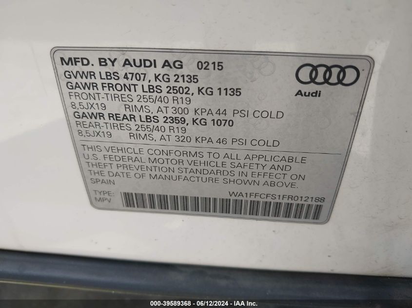 WA1FFCFS1FR012188 2015 Audi Q3 2.0T Premium Plus