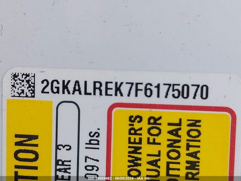 2015 GMC Terrain Sle-2 VIN: 2GKALREK7F6175070 Lot: 39589462