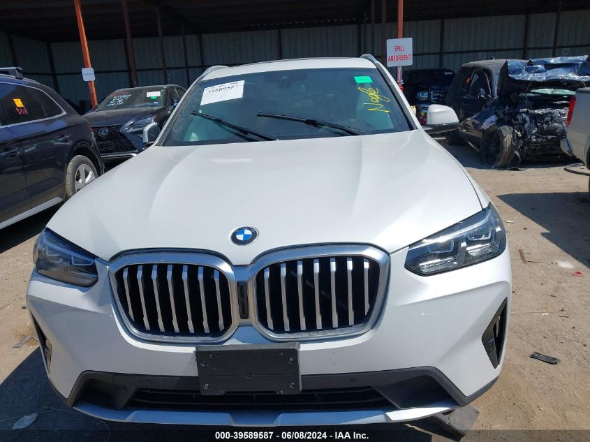 2022 BMW X3 Sdrive30I VIN: 5UX43DP04N9M96489 Lot: 39589587
