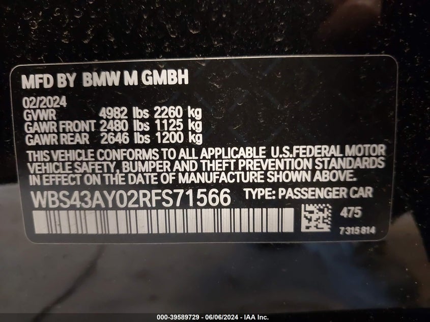 2024 BMW M3 COMPETITION XDRIVE - WBS43AY02RFS71566