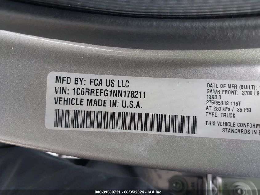 2022 Ram 1500 Lone Star 4X2 5'7 Box VIN: 1C6RREFG1NN178211 Lot: 39589731