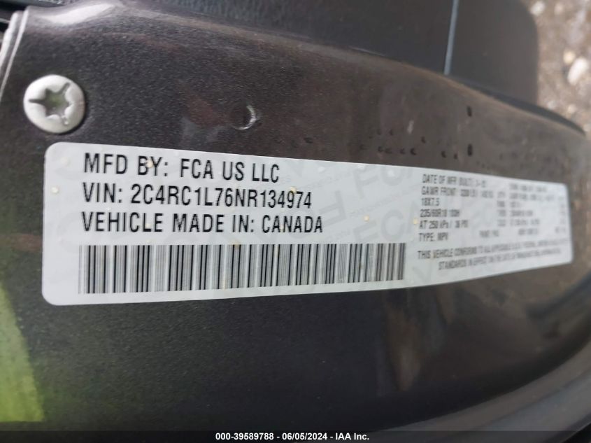 2022 Chrysler Pacifica Hybrid Touring L VIN: 2C4RC1L76NR134974 Lot: 39589788