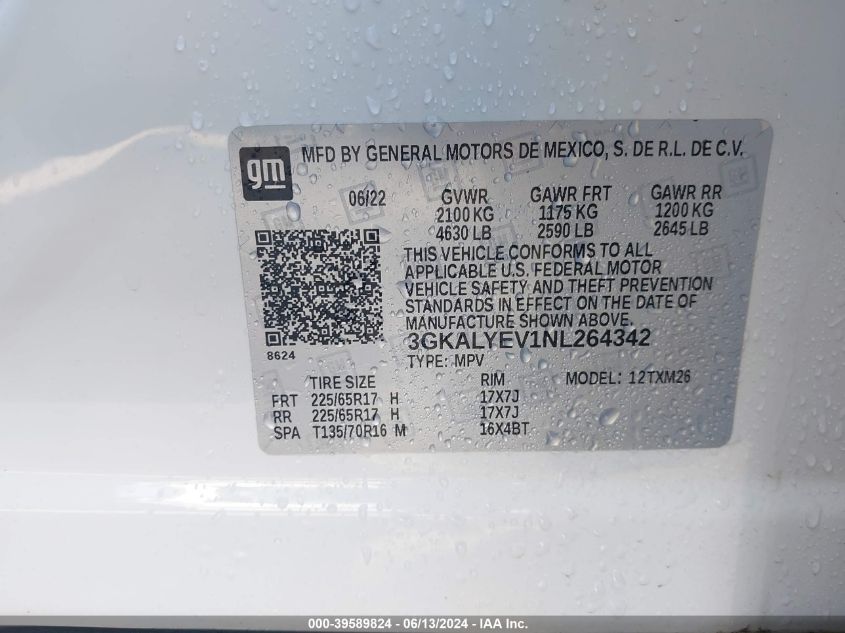 2022 GMC Terrain Awd At4 VIN: 3GKALYEV1NL264342 Lot: 39589824