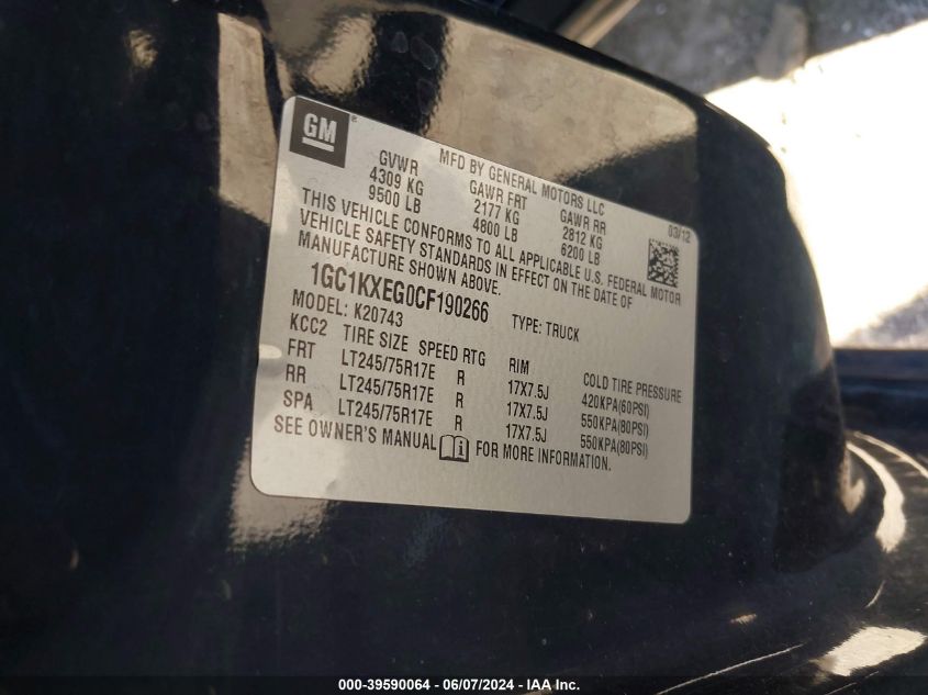 2012 Chevrolet Silverado 2500Hd Lt VIN: 1GC1KXEG0CF190266 Lot: 39590064