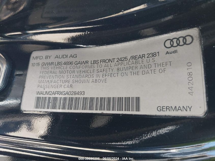 2016 Audi A5 2.0T Premium VIN: WAUM2AFRXGA028493 Lot: 39590205