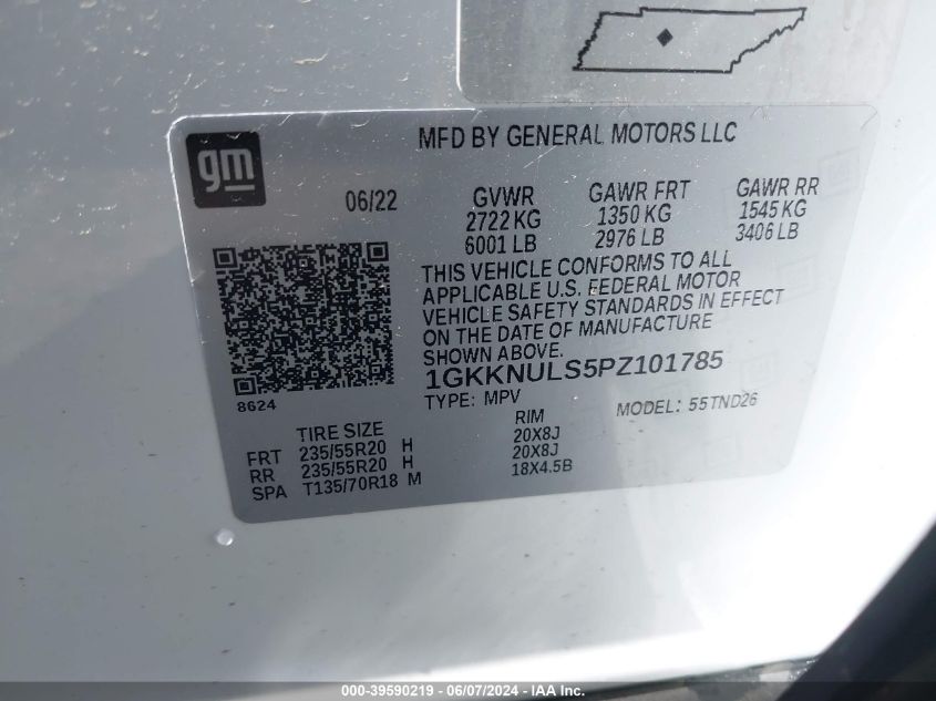 2023 GMC Acadia Awd Slt VIN: 1GKKNULS5PZ101785 Lot: 39590219