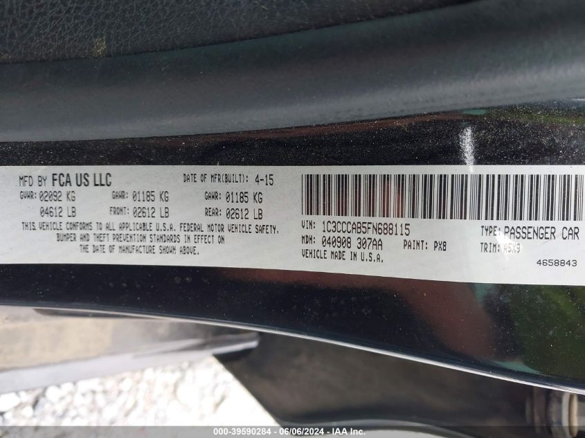 2015 Chrysler 200 Limited VIN: 1C3CCCAB5FN688115 Lot: 39590284