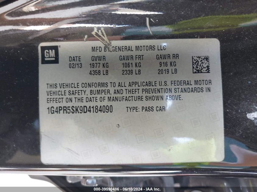 2013 Buick Verano Convenience Group VIN: 1G4PR5SK9D4184090 Lot: 39590486