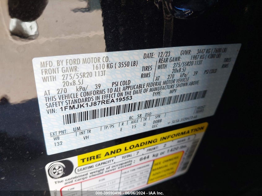 2024 Ford Expedition Xlt Max VIN: 1FMJK1J87REA19553 Lot: 39590496