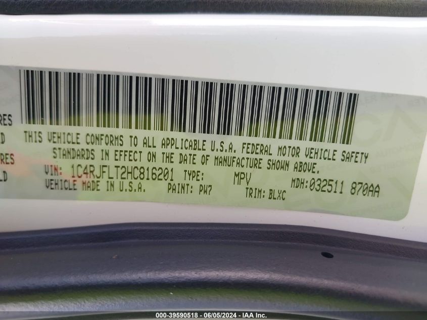 2017 Jeep Grand Cherokee Trailhawk 4X4 VIN: 1C4RJFLT2HC816201 Lot: 39590518