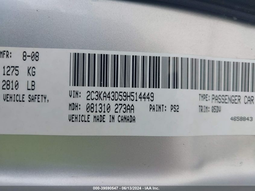 2C3KA43D59H514449 2009 Chrysler 300 Lx