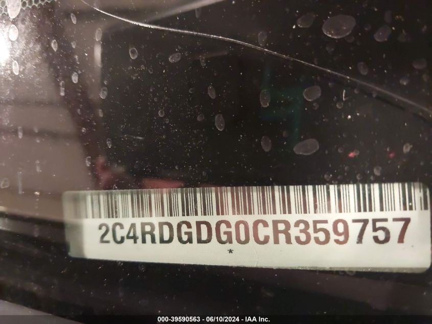 2012 Dodge Grand Caravan Crew VIN: 2C4RDGDG0CR359757 Lot: 39590563