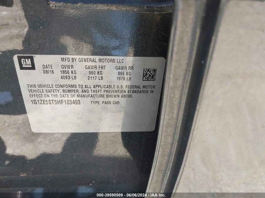 2017 Chevrolet Malibu 1Lt VIN: 1G1ZE5ST5HF103493 Lot: 39590589