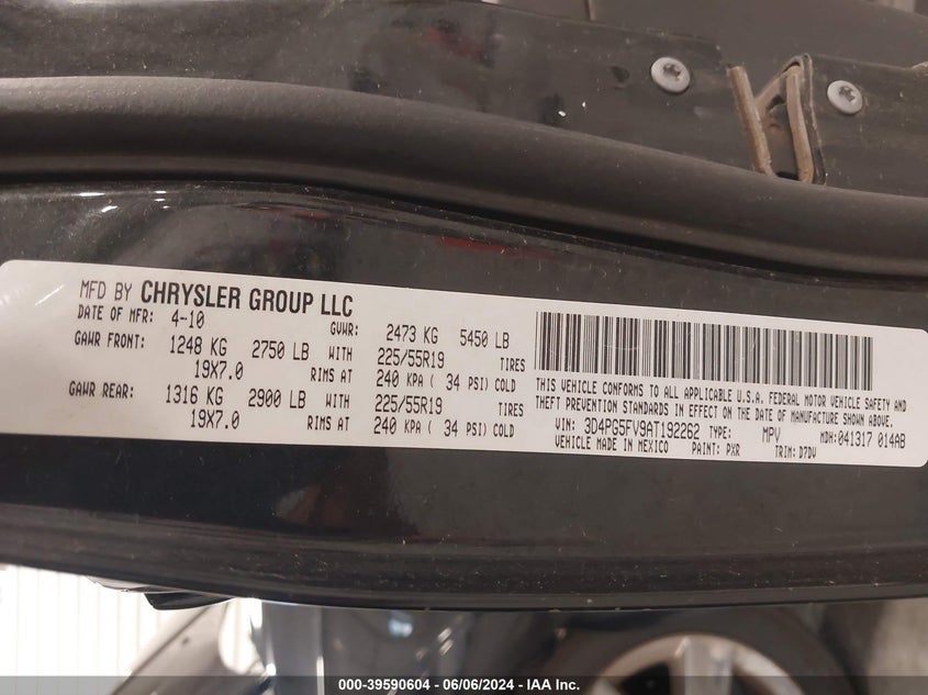 2010 Dodge Journey Sxt VIN: 3D4PG5FV9AT192262 Lot: 39590604