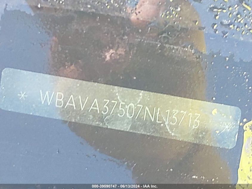 2007 BMW 328I VIN: WBAVA37507NL13713 Lot: 39590747