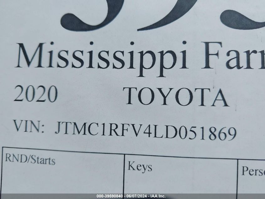 2020 Toyota Rav4 Xle Premium VIN: JTMC1RFV4LD051869 Lot: 39590840