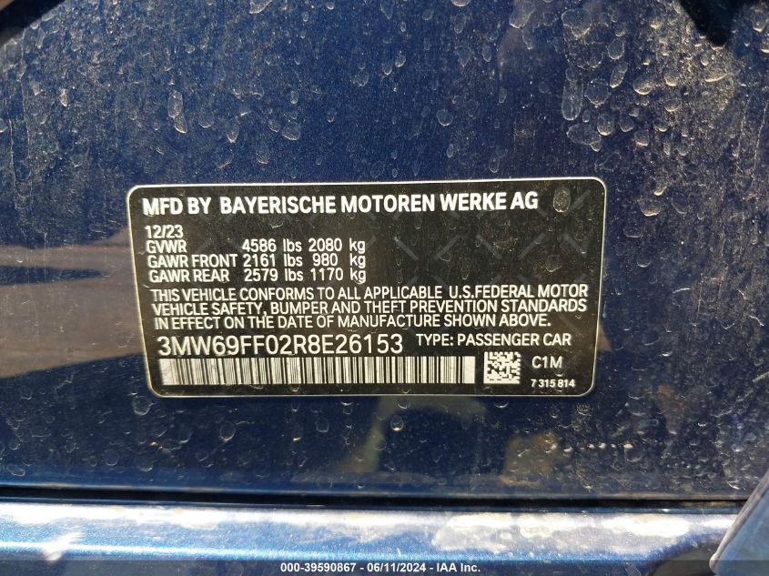 2024 BMW 3 Series 330I VIN: 3MW69FF02R8E26153 Lot: 39590867