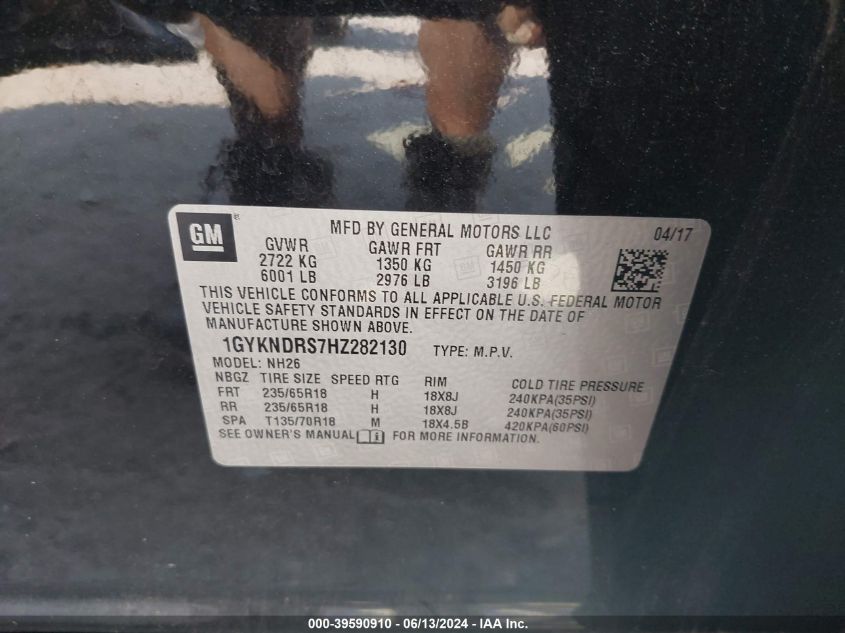 2017 Cadillac Xt5 Luxury VIN: 1GYKNDRS7HZ282130 Lot: 39590910