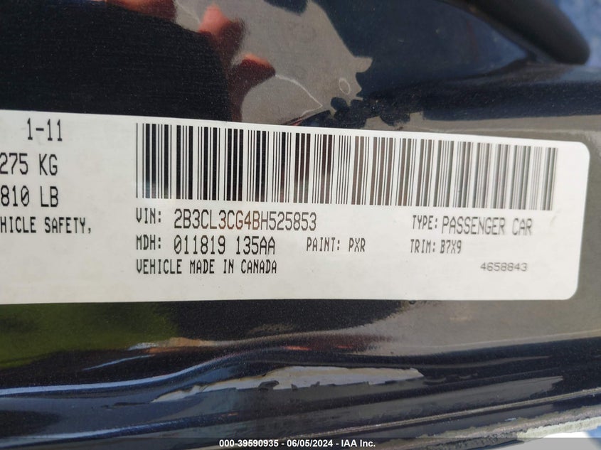 2011 Dodge Charger VIN: 2B3CL3CG4BH525853 Lot: 39590935