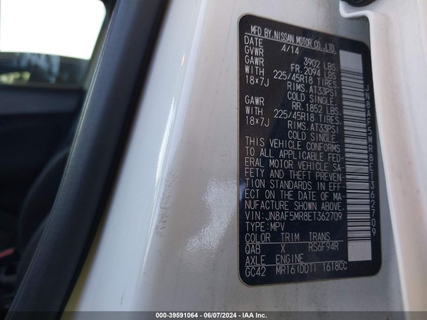 2014 Nissan Juke Nismo VIN: JN8AF5MR8ET362709 Lot: 39591064