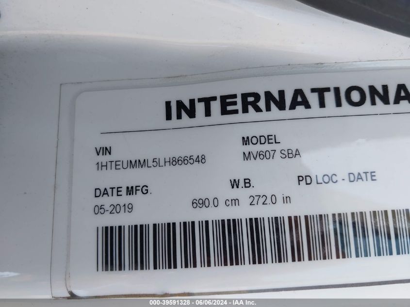 2020 International Mv VIN: 1HTEUMML5LH866548 Lot: 39591328