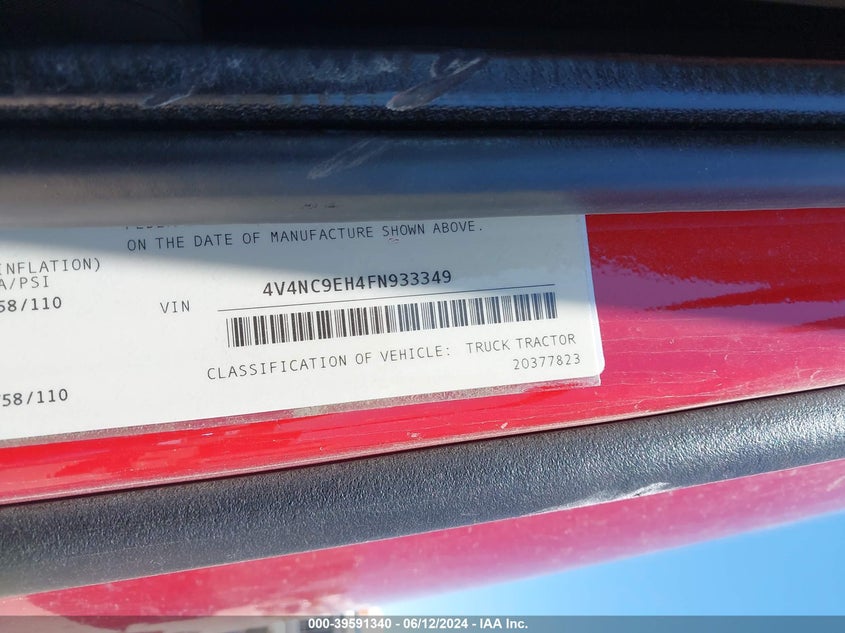 2015 Volvo Vn Vnl VIN: 4V4NC9EH4FN933349 Lot: 39591340