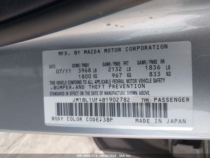 2011 Mazda Mazda3 I Sport VIN: JM1BL1UF4B1902782 Lot: 39591378