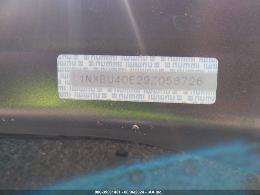 2009 Toyota Corolla VIN: 1NXBU40E29Z058726 Lot: 39591451