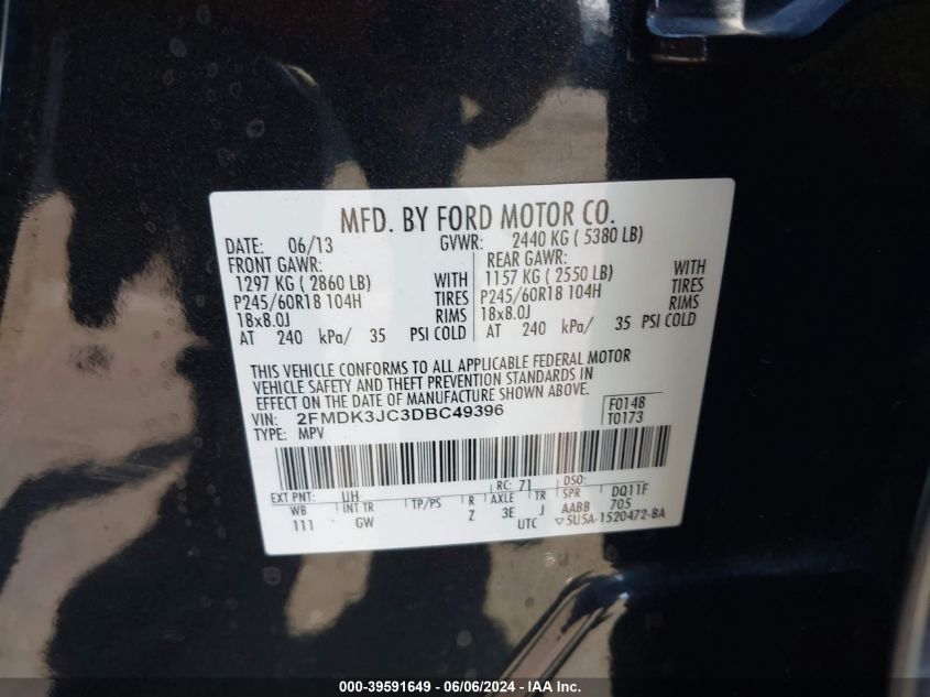 2013 FORD EDGE SEL - 2FMDK3JC3DBC49396