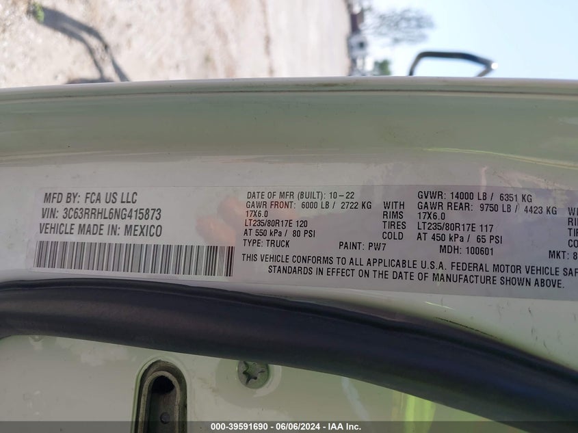 2022 RAM 3500 (VIN: 3C63RRHL6NG415873