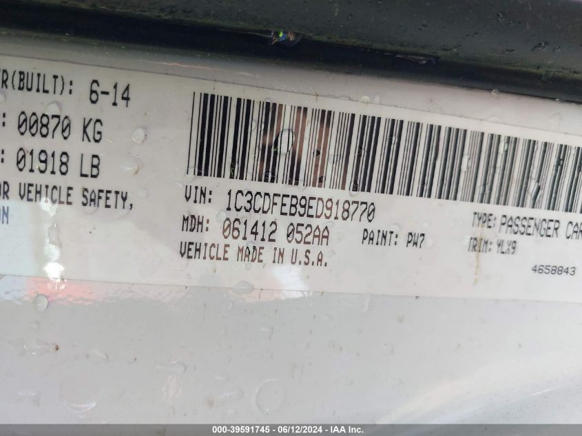 2014 Dodge Dart Gt VIN: 1C3CDFEB9ED918770 Lot: 39591745