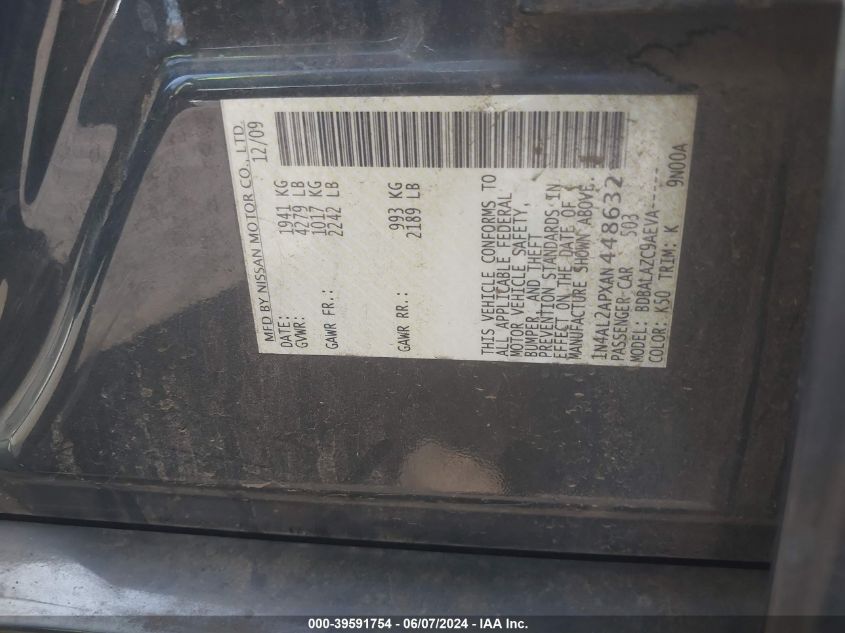 2010 Nissan Altima 2.5 VIN: 1N4AL2APXAN448632 Lot: 39591754