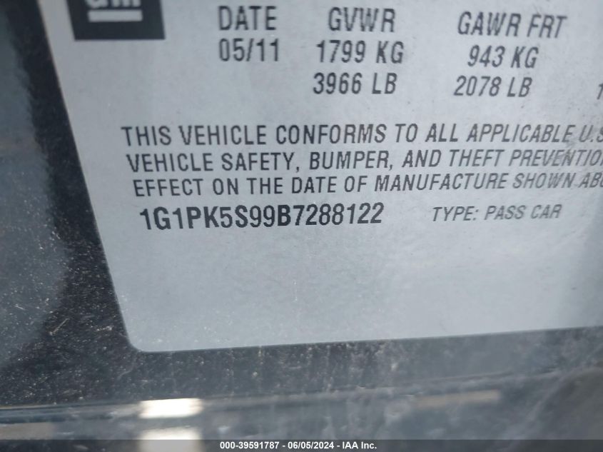 2011 Chevrolet Cruze Eco VIN: 1G1PK5S99B7288122 Lot: 39591787