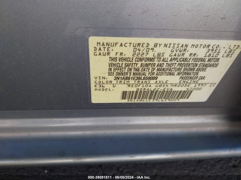 2009 Nissan Sentra 2.0 VIN: 3N1AB61E39L659009 Lot: 39591811
