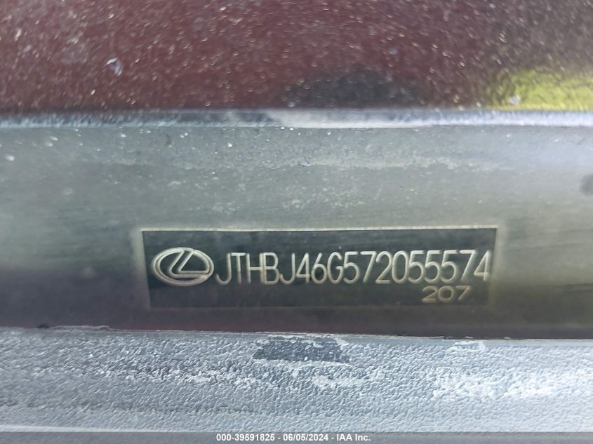 2007 Lexus Es 350 VIN: JTHBJ46G572055574 Lot: 39591825