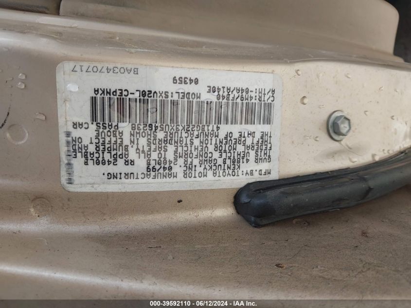 1999 Toyota Camry Le VIN: 4T1BG22K3XU546238 Lot: 39592110