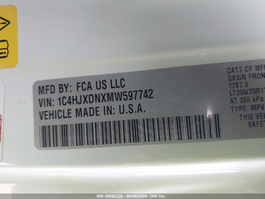 2021 Jeep Wrangler Unlimited Sport VIN: 1C4HJXDNXMW597742 Lot: 39592226