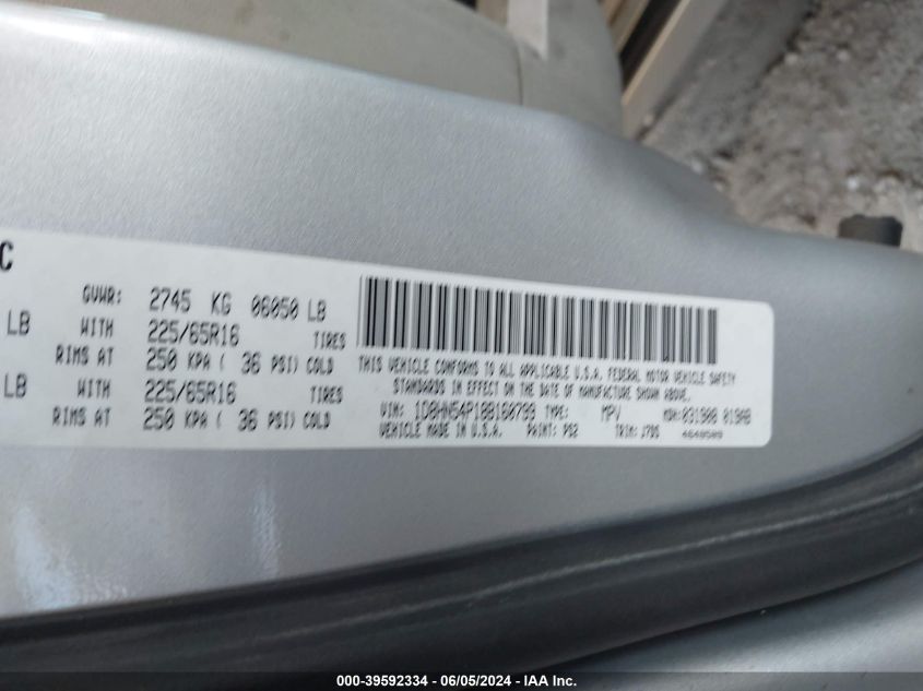 2008 Dodge Grand Caravan Sxt VIN: 1D8HN54P18B160799 Lot: 39592334