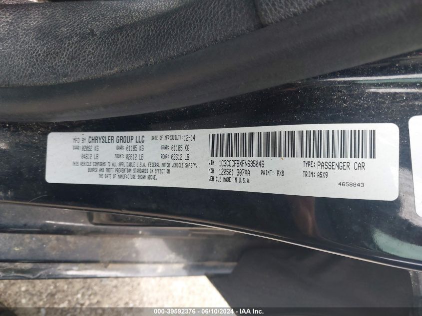 2015 Chrysler 200 Lx VIN: 1C3CCCFBXFN635046 Lot: 39592376