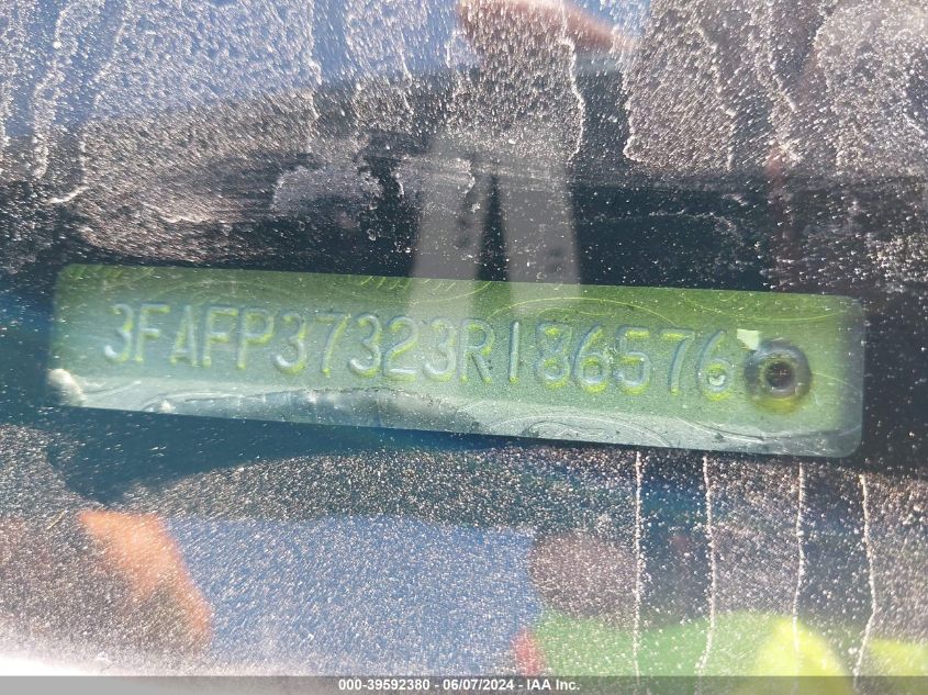 2003 Ford Focus Zx5 VIN: 3FAFP37323R186576 Lot: 39592380